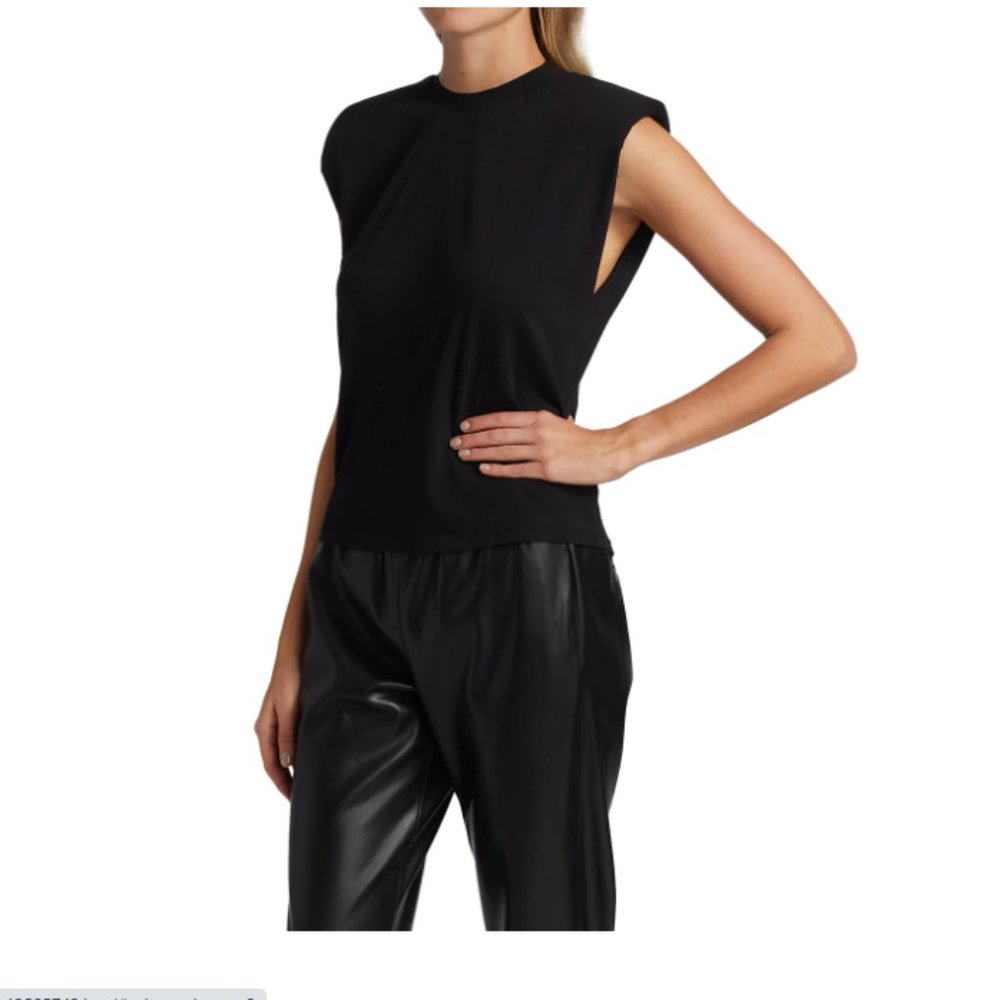 Alice + Olivia Braxton Sleeveless Tee Muscle shirt, Black XL